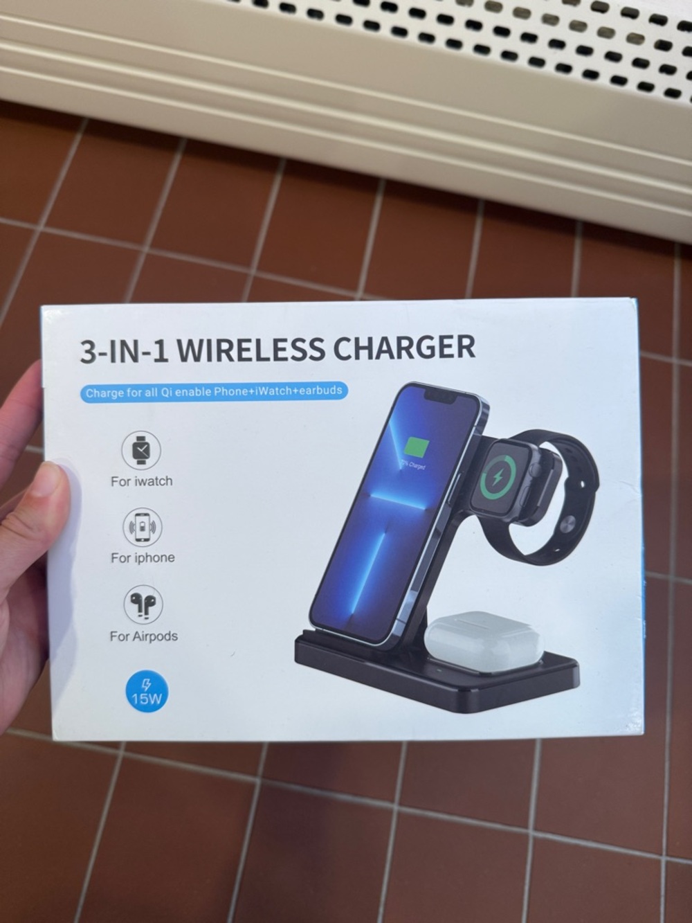 3-in-1 Wireless Charger Stand - Black for iPhone, Apple Watch, and AirPods NIB